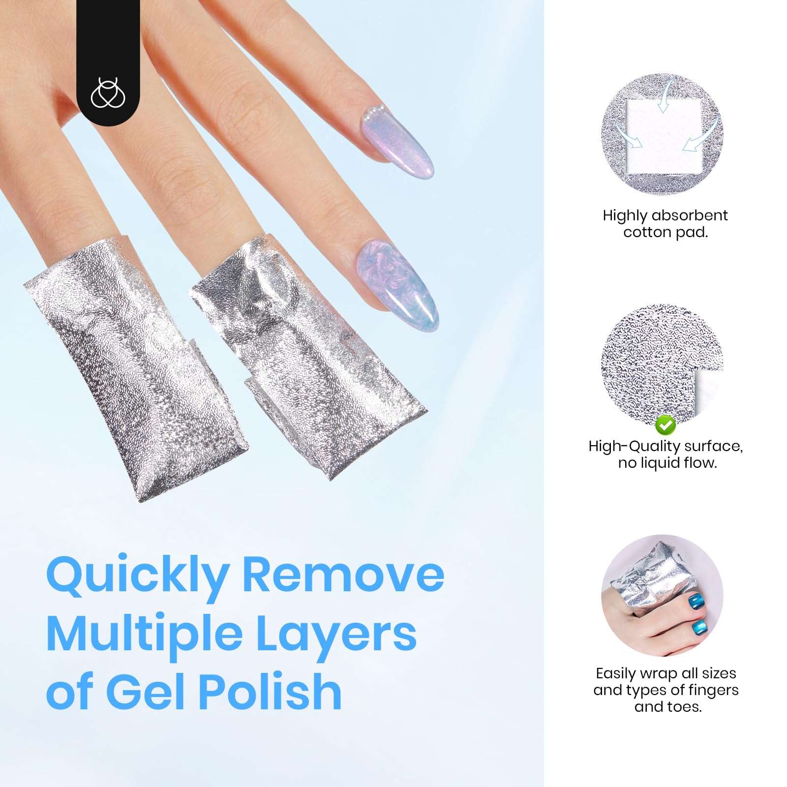 Quick Nail Art Removal Kit: Thicker Foil Wraps with Pre-attached Cotton Pads and Droppers