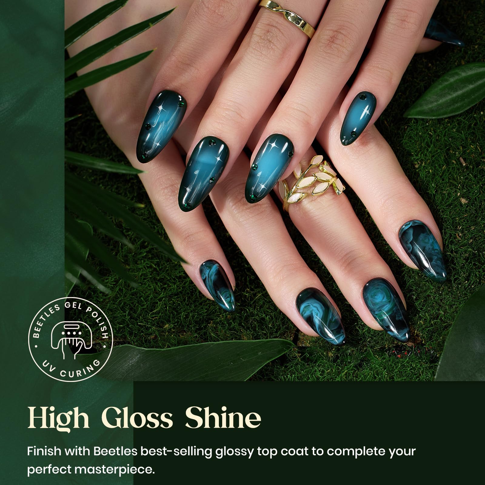 Beetles Boundless Forest Dark Green Blue Glitter Gel Polish