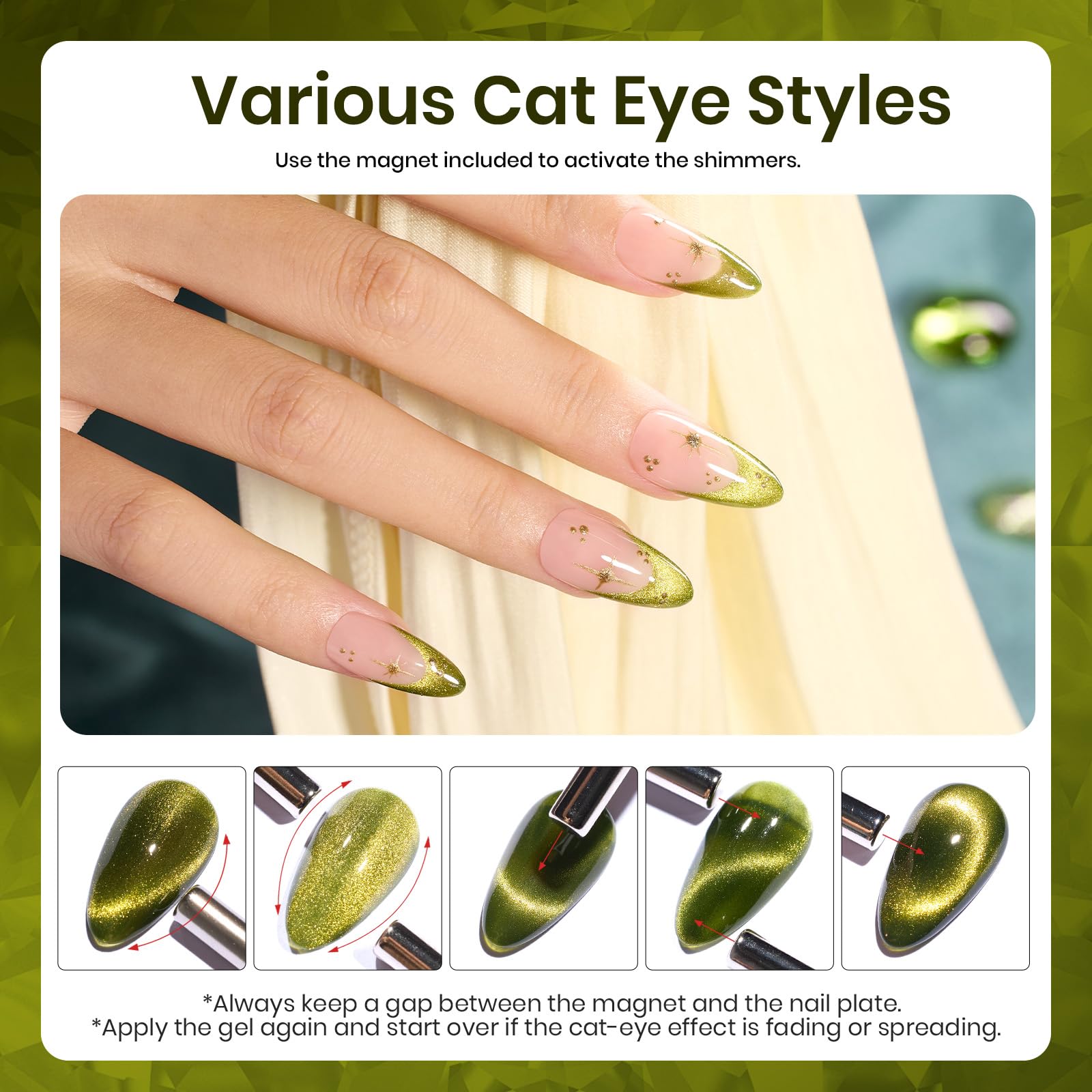 Olive Green Cat Eye Gel |15ml Fireworks Nail Gel Polish