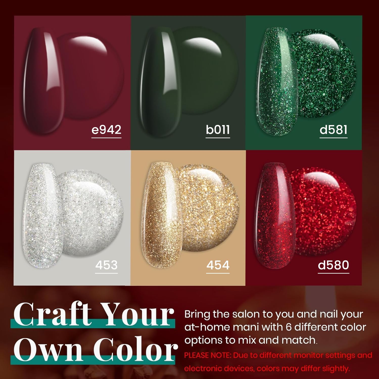Sparkle Green Glitter Set | 6 Colors Gel Polish Set