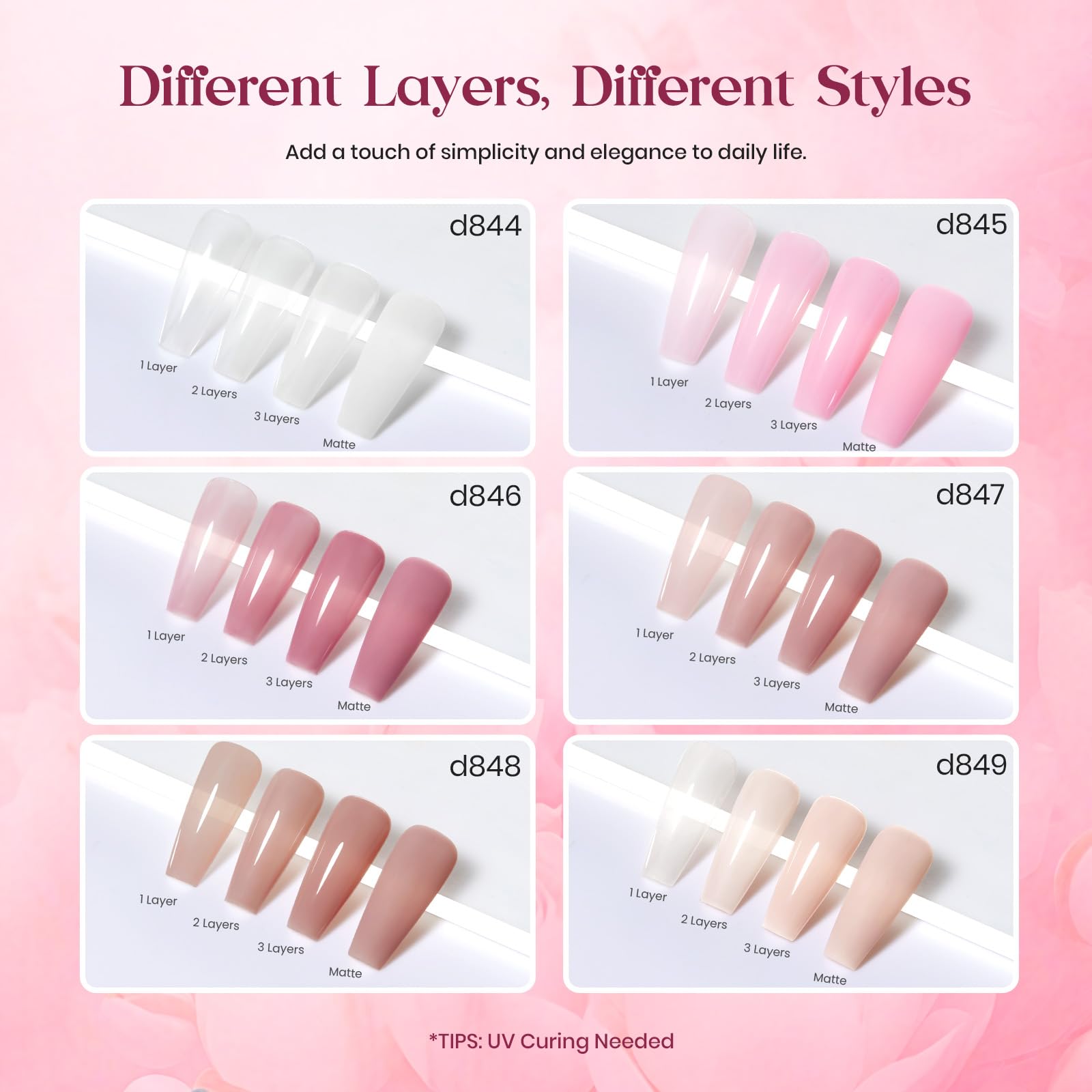 Beetles Sheer Luck 6 Colors Set Pink Nude Brown Jelly Clear Gel