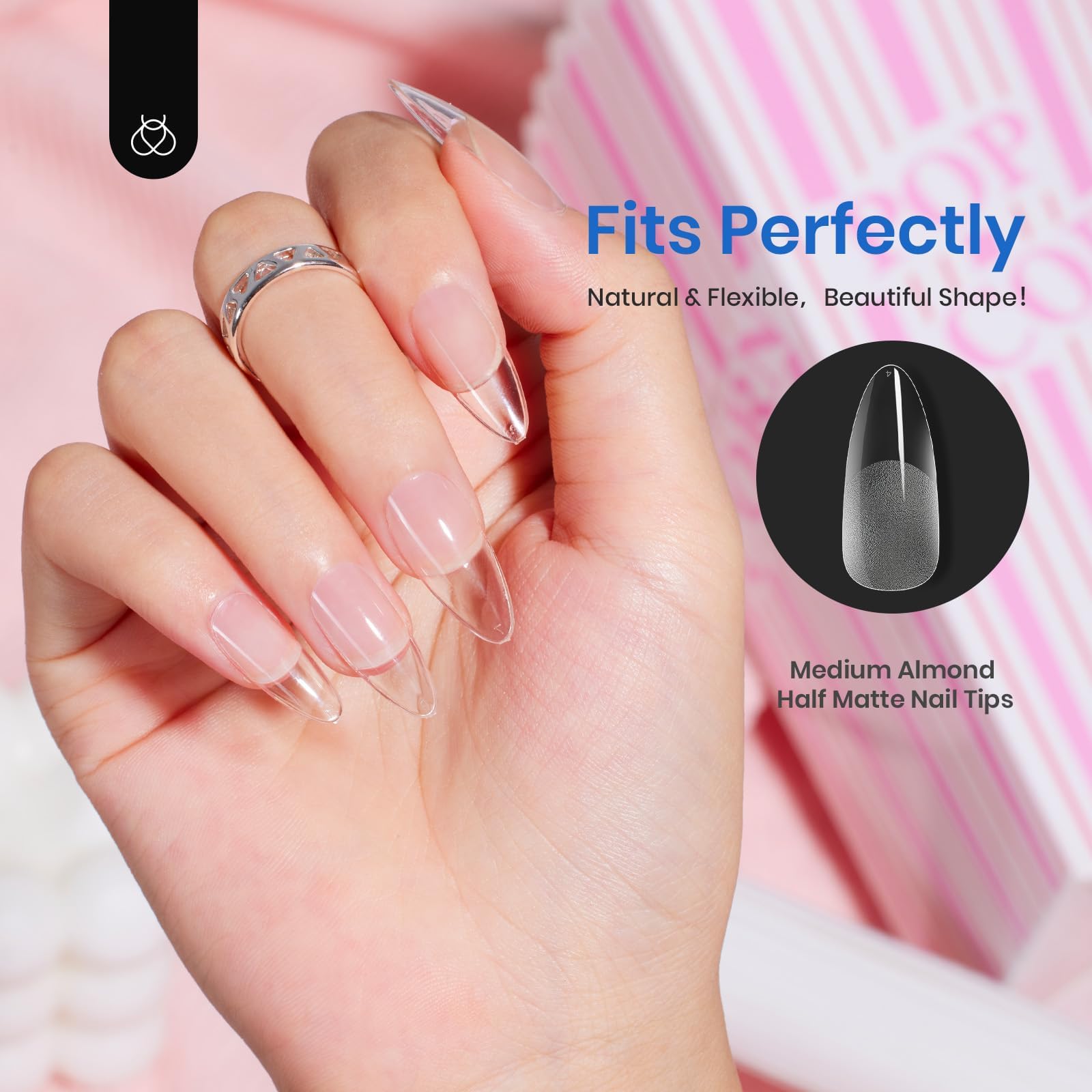 Half Matte Medium Almond Nail Gelly Tips-500pcs#050