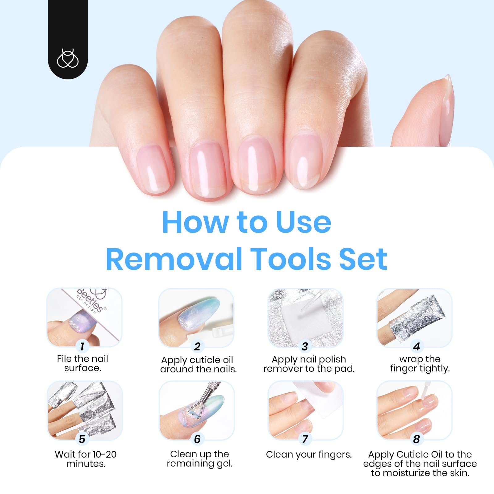 Quick Nail Art Removal Kit: Thicker Foil Wraps with Pre-attached Cotton Pads and Droppers