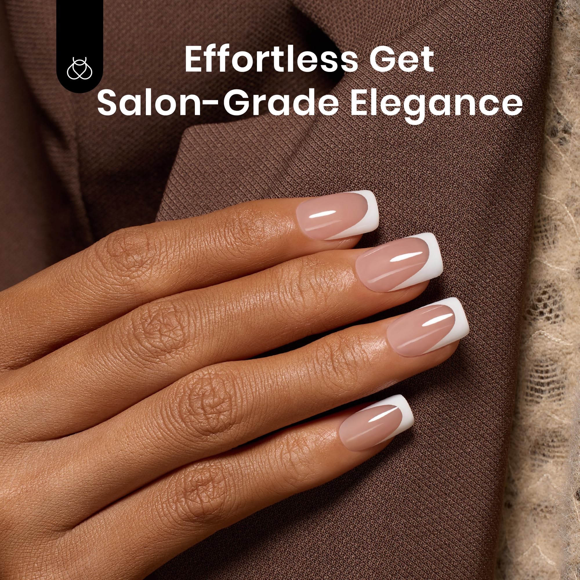 Short Square 4 in 1 Pre-French Tip Press on Nails in 224pcs 15 Sizes