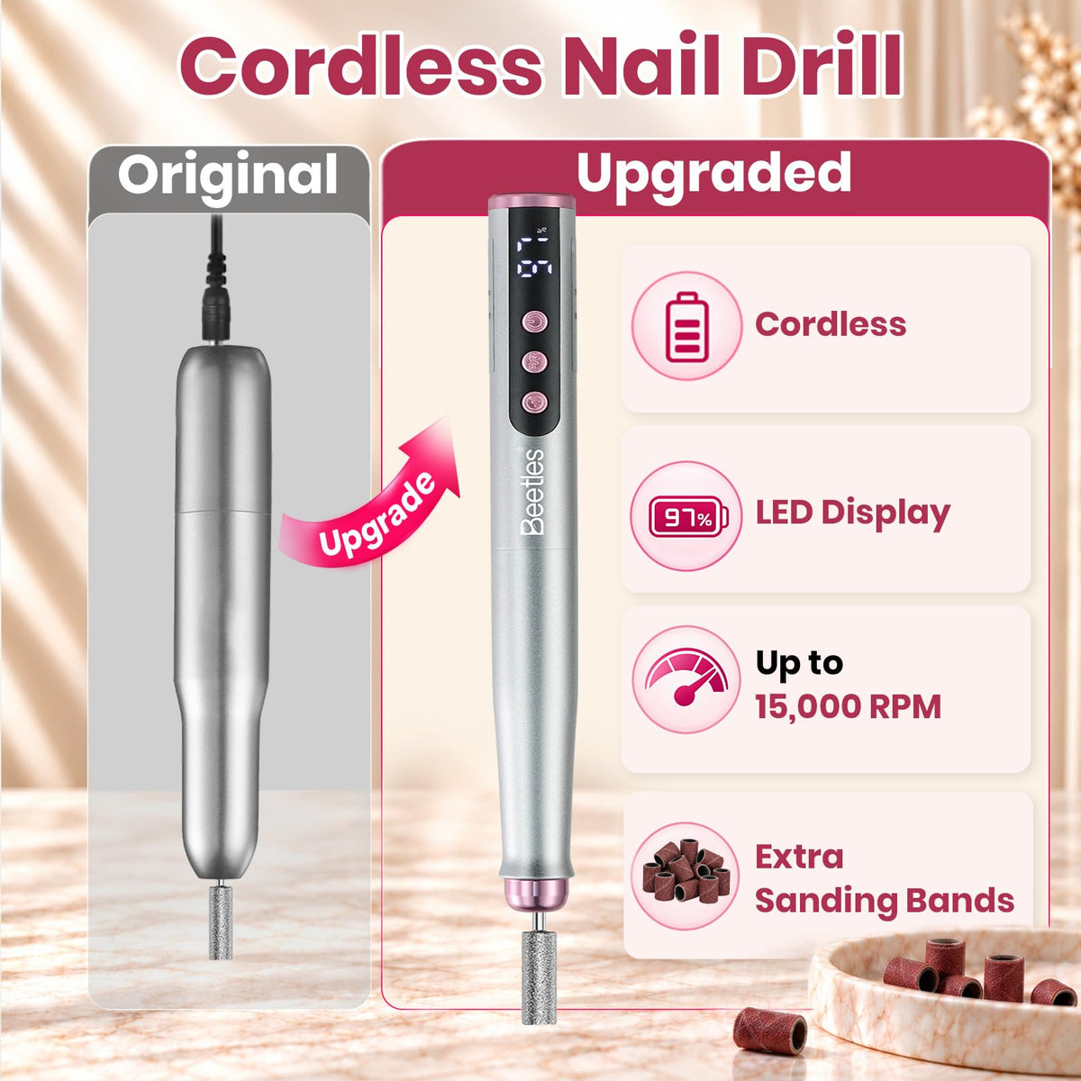 Beetles Nail Drill-Cordless 7 Bits Electric Nail File