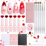 Super Value Valentines Nails Gift Box Nail Art Brushes Set with 6 Colors Gel Polish Kits（total 18pcs）