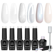 Beetles White Gel Nail Polish Set 6 Colors Milky White Silver Glitter Pearl Cat Eye