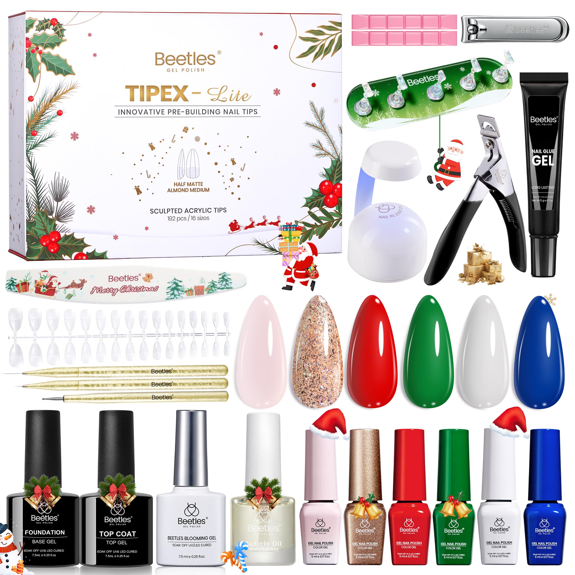 Beetles Tipex Christmas Gel Nail Kit – 6 Pcs Red Sparkle Green Glitter Gold Silver Dark Red Gel Polish Kits