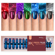 Beetles Cat Eye Nails - 16 Sizes 224 Pcs 7 Colors Short Square Press On Nails Natural Salon Quality