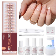 Beetles Press On Nails Kit - Nails Cappuccino Mousse French  224Pcs 16 Sizes 7 Colors Medium Almond French Tip Press On Nails