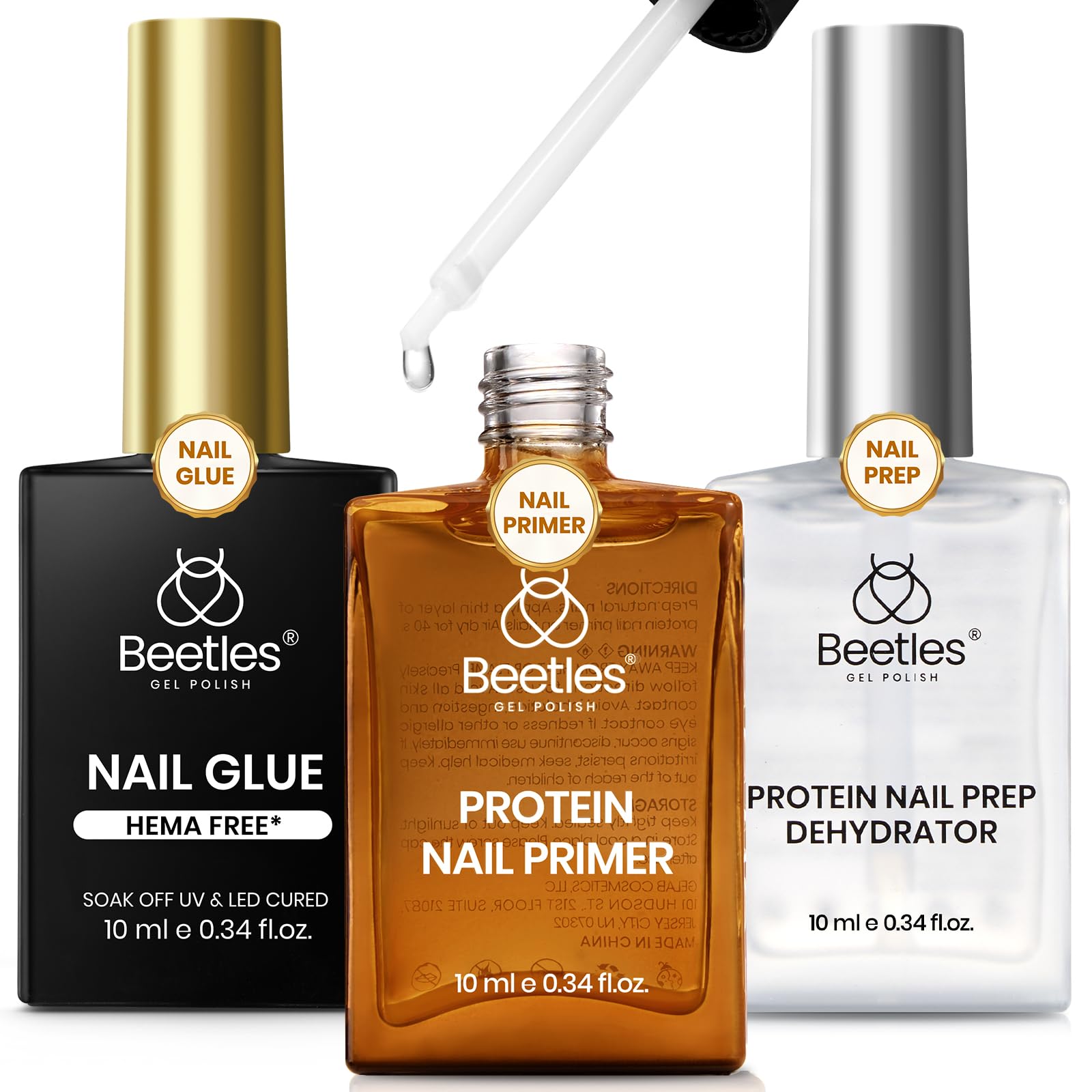 Beetles 3 Pcs Hema-Free Gel Nail Glue Nail Dehydrator and Primer Kit