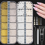 Beetles 3D Nail Charms Gold Silver Nail Beads and White Pearl with 15g