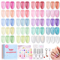 Beetles Spring Pudding Jelly Gel Nail Polish Set - Spring Nails 53PCS 20 Colors Jelly Pink Purple Red Blue Green Glitter Silver Cat Eye