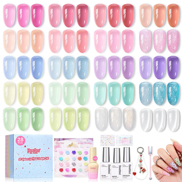 Beetles Spring Summer Nails Pudding Jelly Gel Nail Polish Set - 28PCS 20 Colors Jelly Pink Purple Red Blue Green Glitter Silver Cat Eye