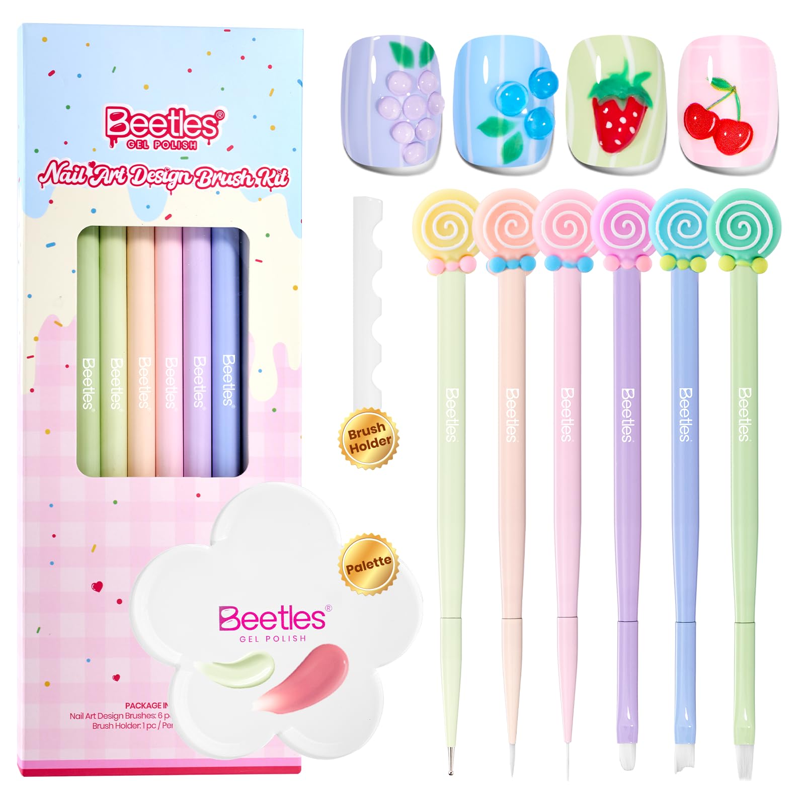 Beetles Spring Nail Art Brushes 6pcs – Sweet Swirl Nail Art Tools Liner Brushes for Nails Dotting