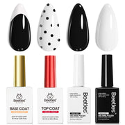 Beetles Black White Gel Polish Kit - Twin Dialogue Collection, 4pc 10ML French Nail Kit Hema-Free Black and White Colors with Base Top Coat