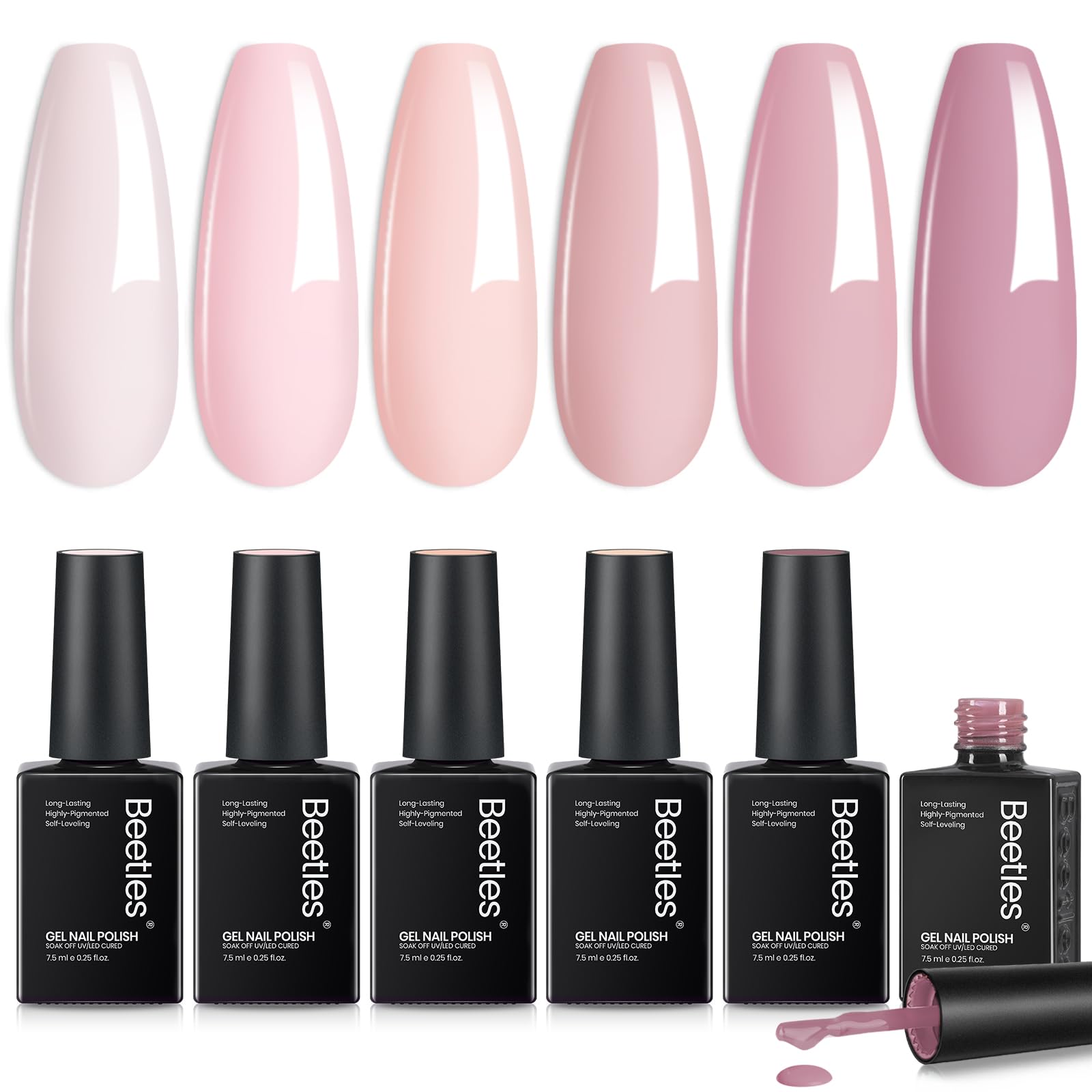 Beetles Nude Pink Gel Polish Set - Cozy Palette 6 Colors Gel Nail Polish Set, Nude Light Baby Pink Colors