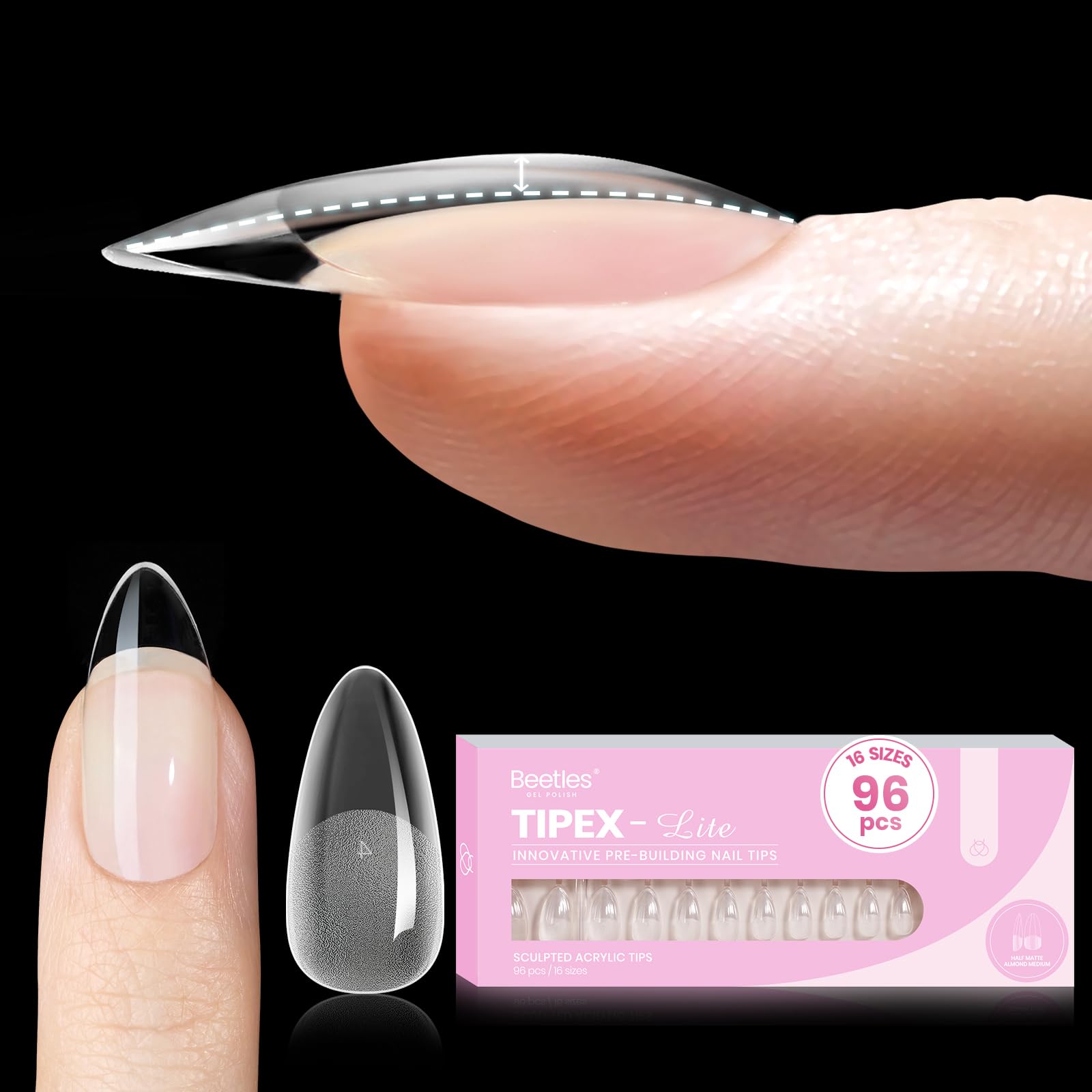 Beetles Tipex Lite Apex Nail Tips - Almond Medium 96pcs 16 Sizes