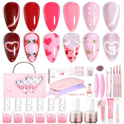 Beetles Gel Nail Starter Kit 6 Colors Red Cat Eye Gel Pink Jelly Glitter 30 Pcs All-in-One Mani Kit