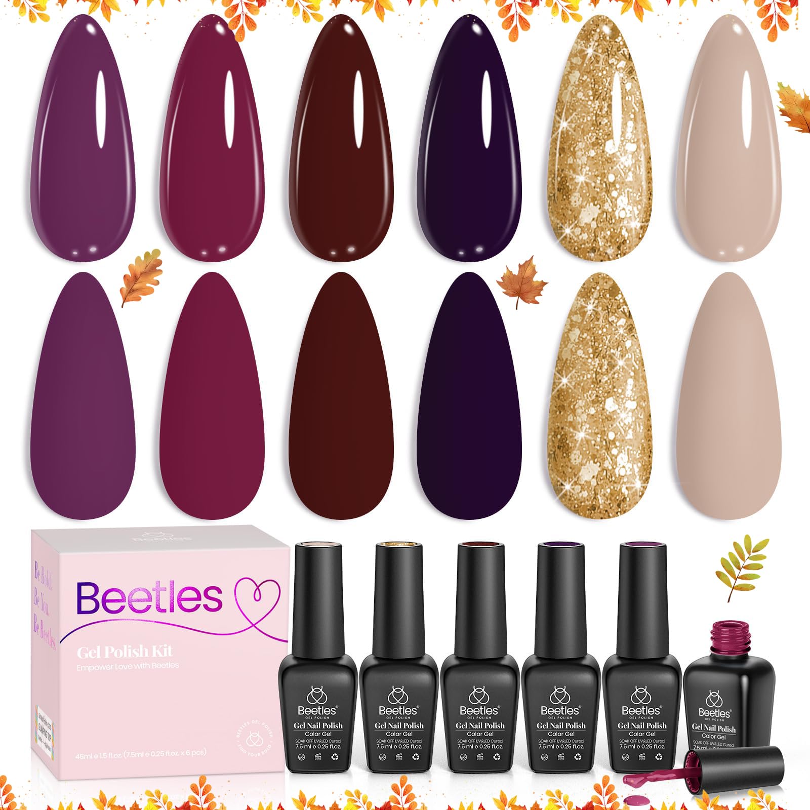 Beetles Gel Polish Terra Dusk Winter Nails  - 6PCS Fall Winter Glitter Gel Nail Polish Kit