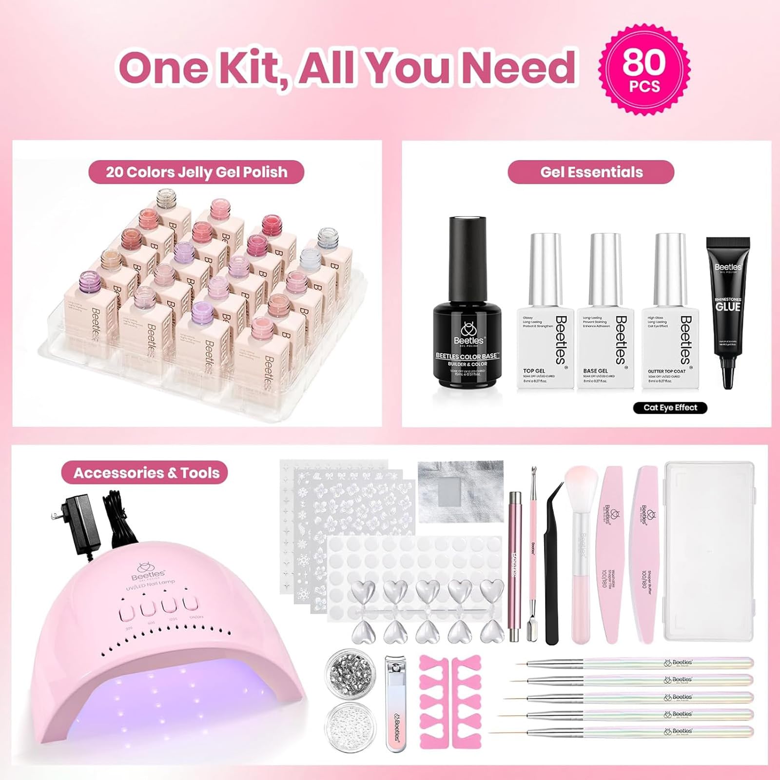 Beetles Gel Nail Starter Kit Sheer Daylight With UV Light 20 Color