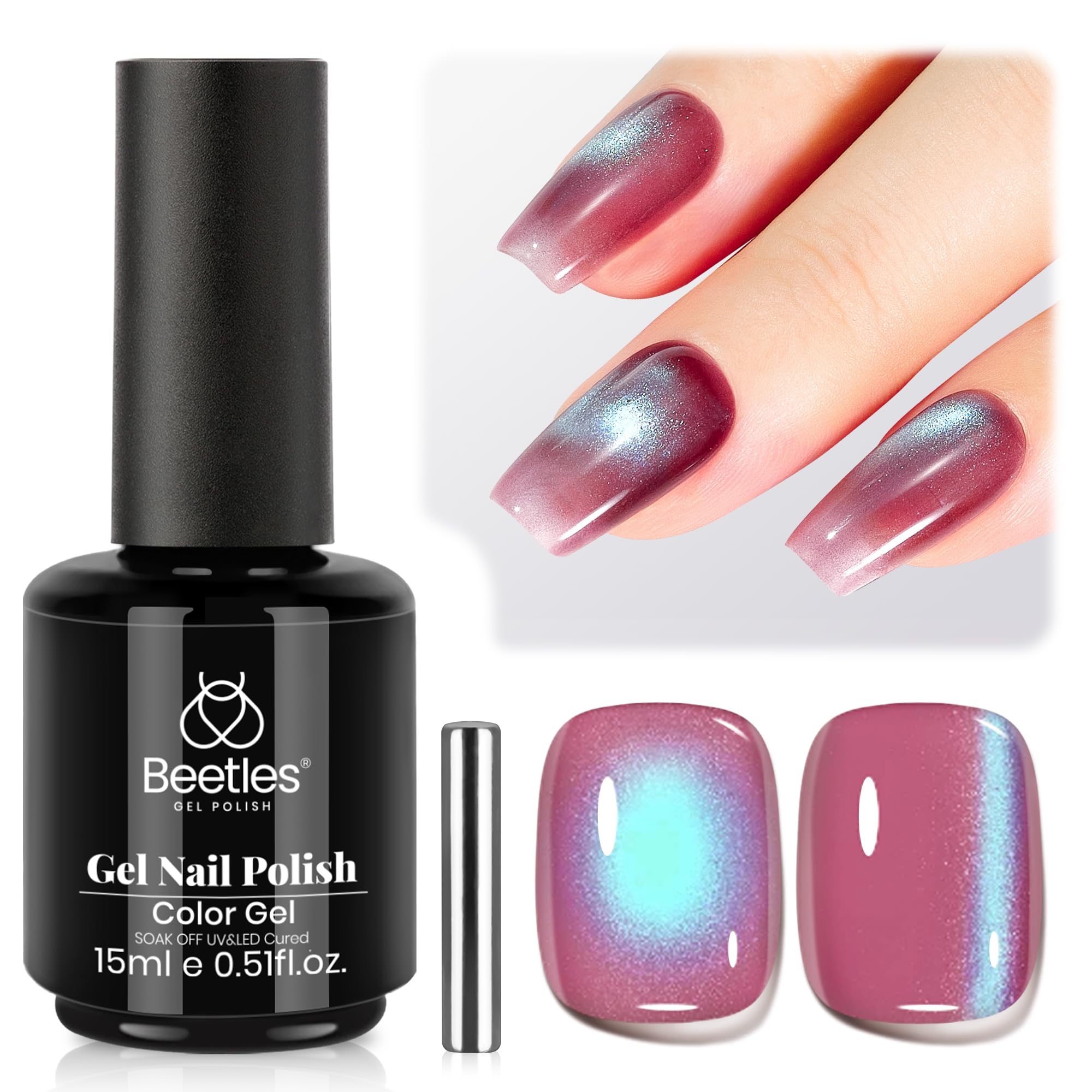 Beetles Lagoon’s Blush Purple Cat Eye Gel Nail Polish 15ML Magnetic Shimmer Effect