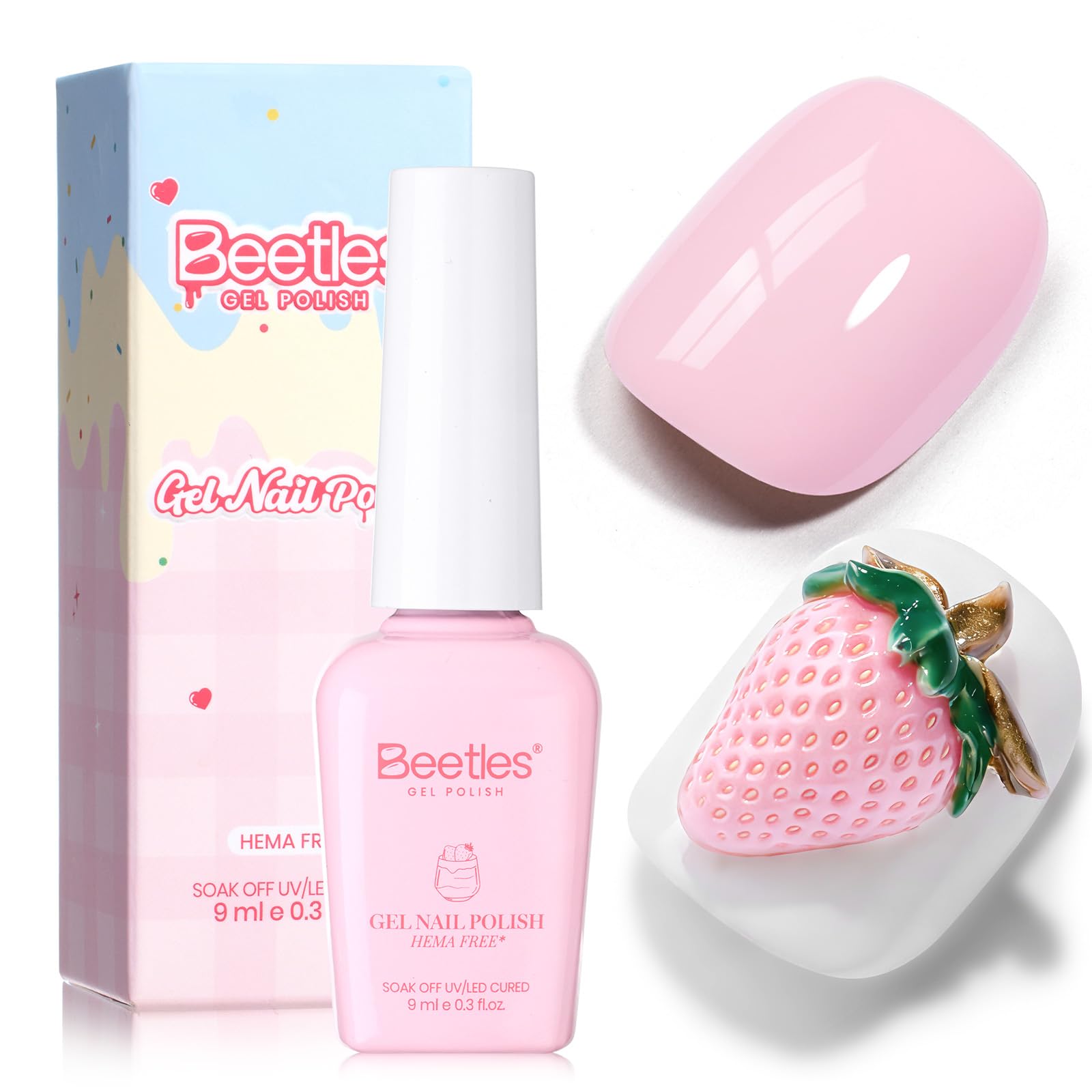 Beetles Pink Gel Polish - Spring Nails Strawberry Milk, Light Pink Gel Nail Polish for Pastel Nails