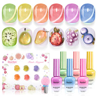 Beetles Fruit Magnet Cat Eye Gel Nail Polish Set - Spring Nails 6 Colors Spring Gel Polish Kit Glitter Cat Eye