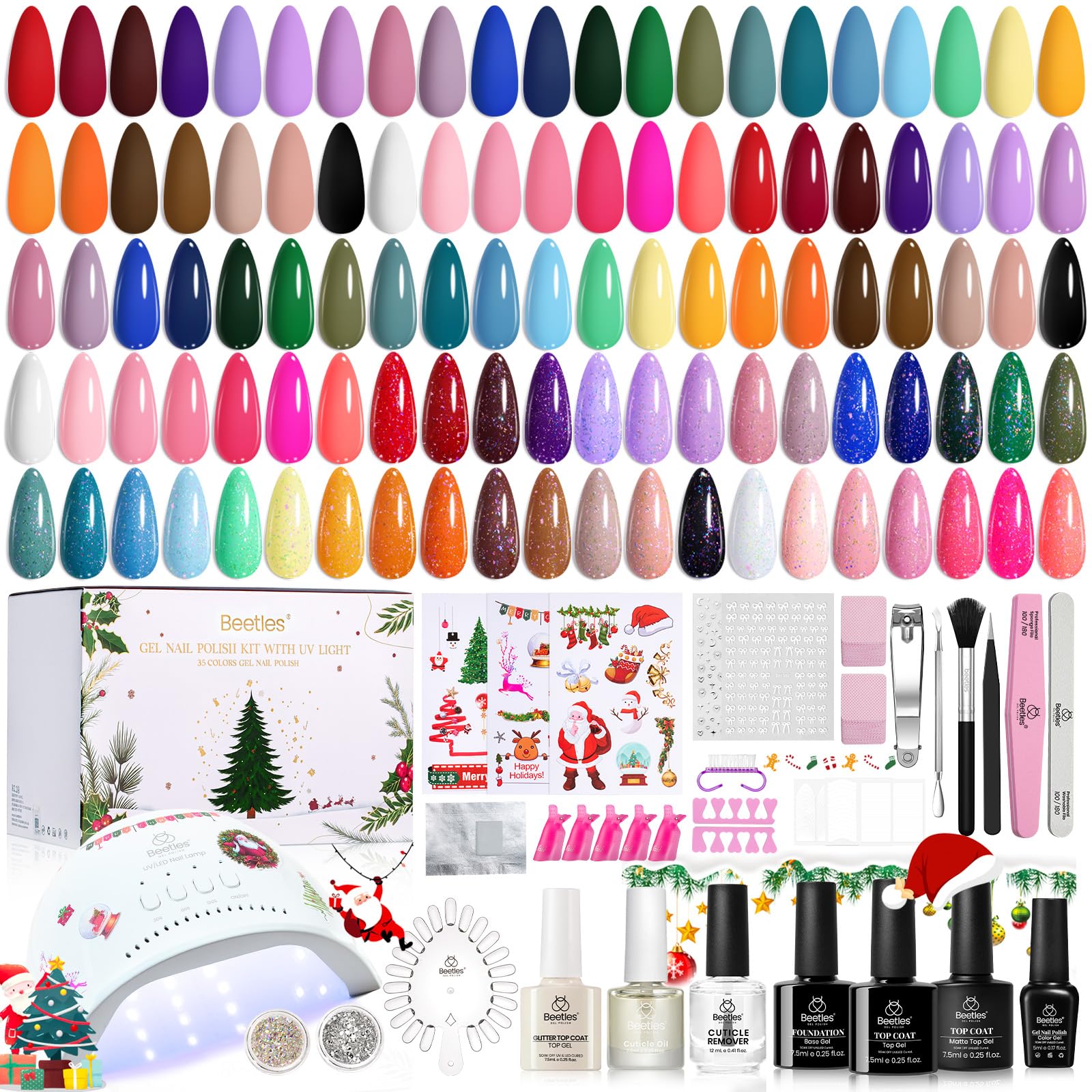 Beetles Gel Nail Polish Kit 66 Pcs with UV Light - 35 Color Christmas Gel Nail Kit Gifts