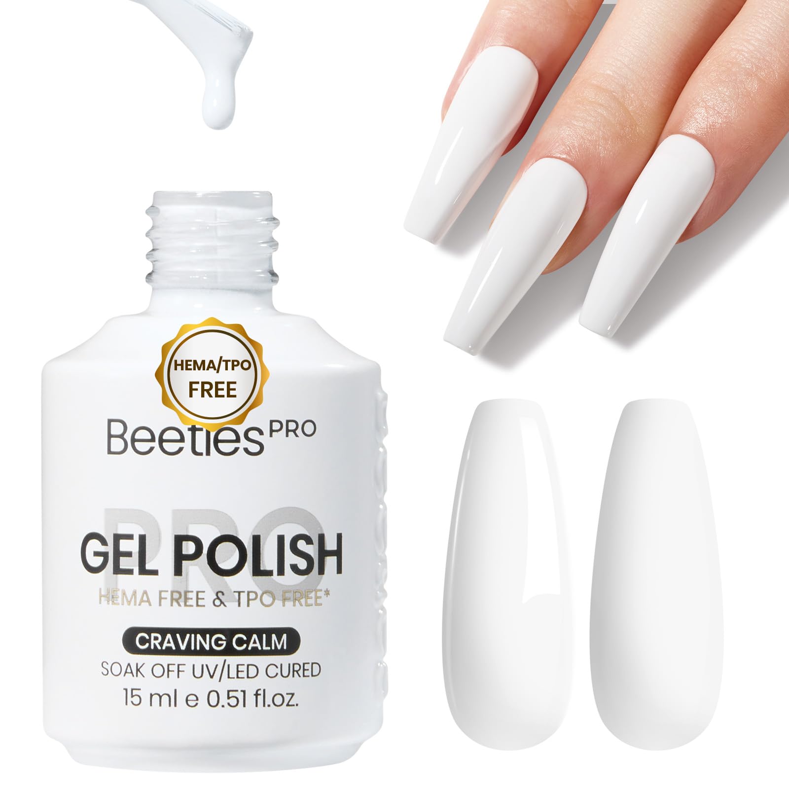 Beetles Pro White Gel Nail Polish - Craving Calm, HEMA Free & TPO Free, 15ml White Color Gel Polish