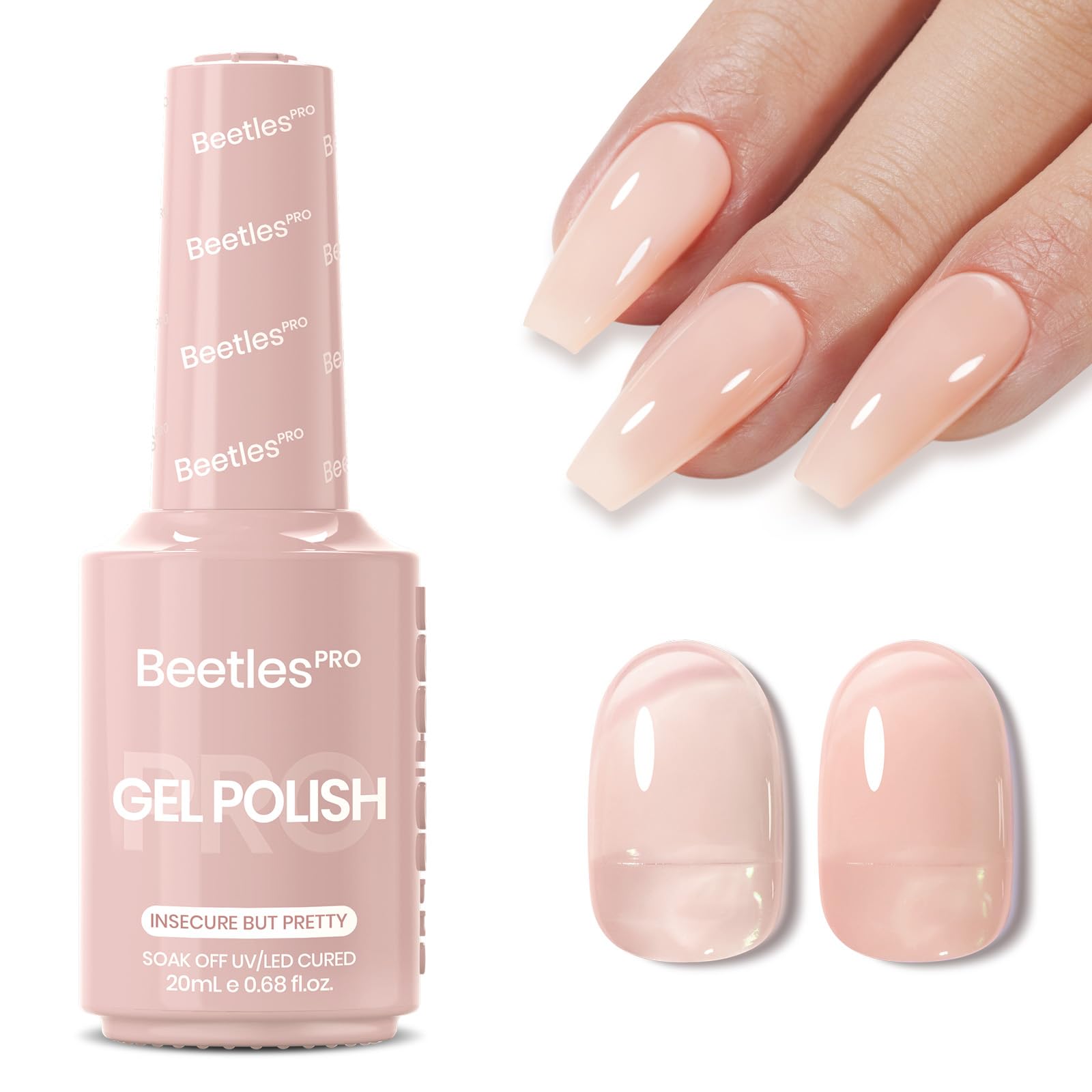 Beetles Pro Nude Gel Nail Polish -Spring Nails  Insecure but Pretty，HEMA Free & TPO Free, 15ml Milky Nude Color Gel Polish