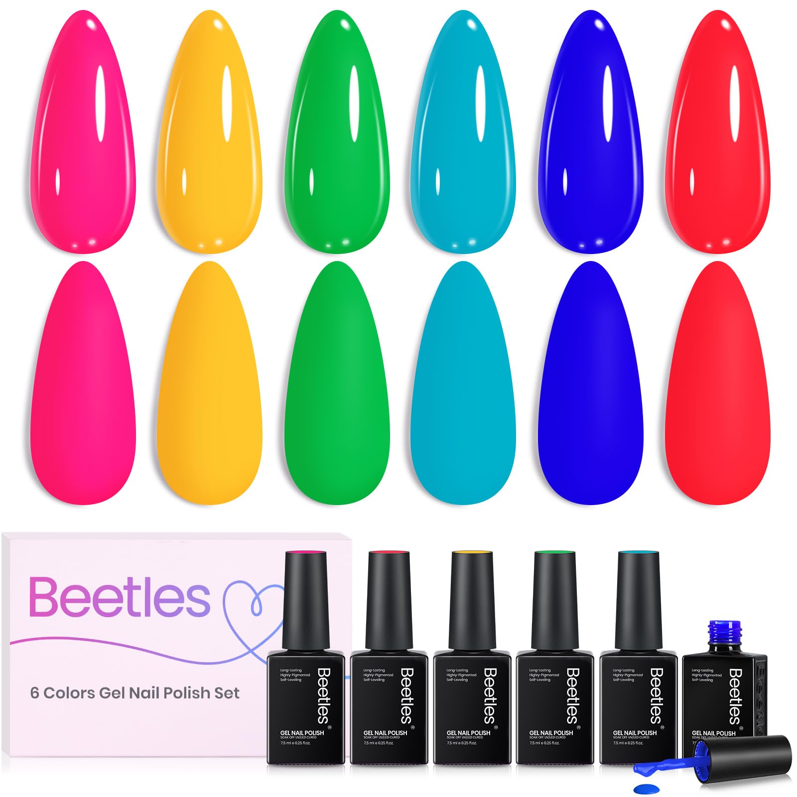 Beetles Dreamy Summer 6 Colors Nails Art Hot Pink Blue Yellow Green Gel Nail Polish Set