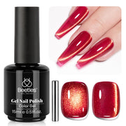 Twilight Toast - 15ML Cherry Red Glass Magnetic Cat Eye Glitter Gel Nail Polish