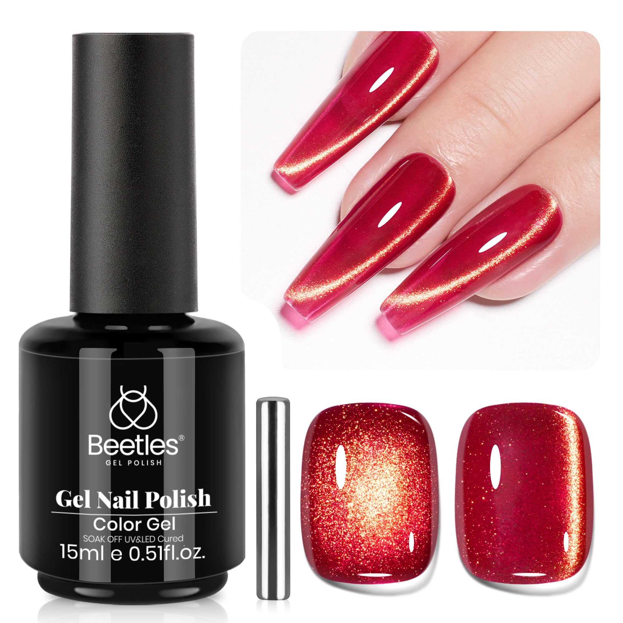 Twilight Toast - 15ML Cherry Red Glass Magnetic Cat Eye Glitter Gel Nail Polish