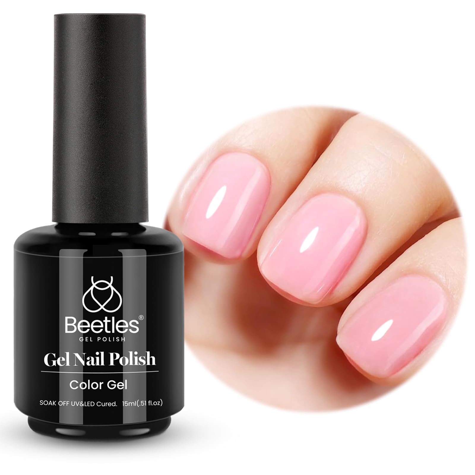 Beetles Pink Gel Nail Polish - 15ML Baby Pink Nude Gel Polish Nail Concealer Jelly Sheer Translucent Effect
