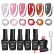 Porcelain Glow Winter Nails - Cat Eye Pink 6 Colors Gel Polish Set