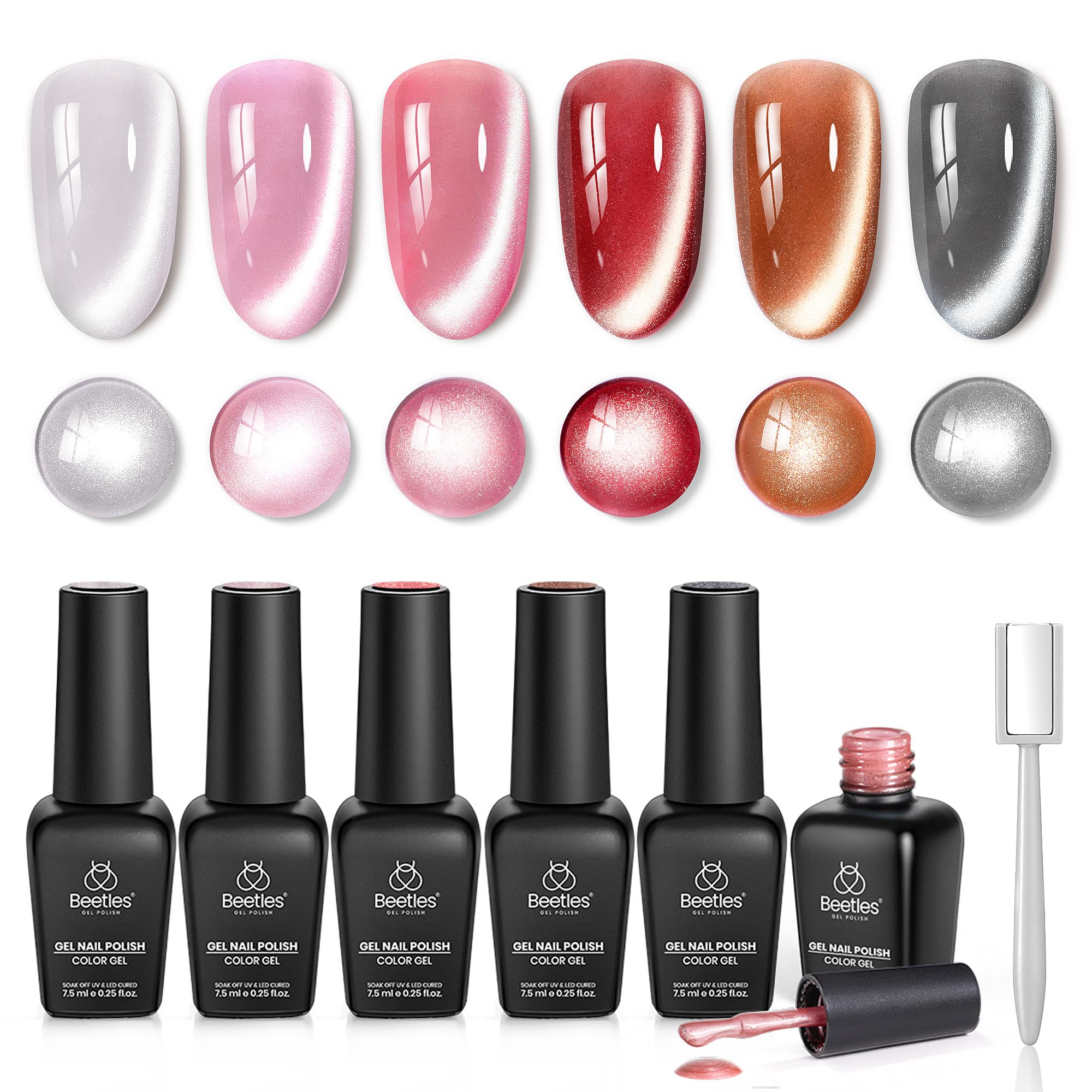 Porcelain Glow Winter Nails - Cat Eye Pink 6 Colors Gel Polish Set