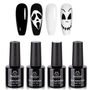 Black White Colors - 4Pcs White Black Gel Polish Set with No Wipe Top&Base Coat Nail Polish Set