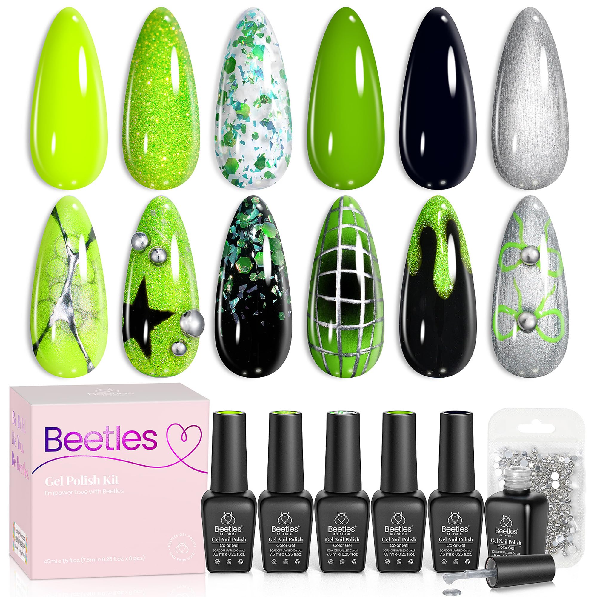 Brat Tribe - 6 Colors Fall Glitter Halloween Neon Green Gel Nail Polish Set