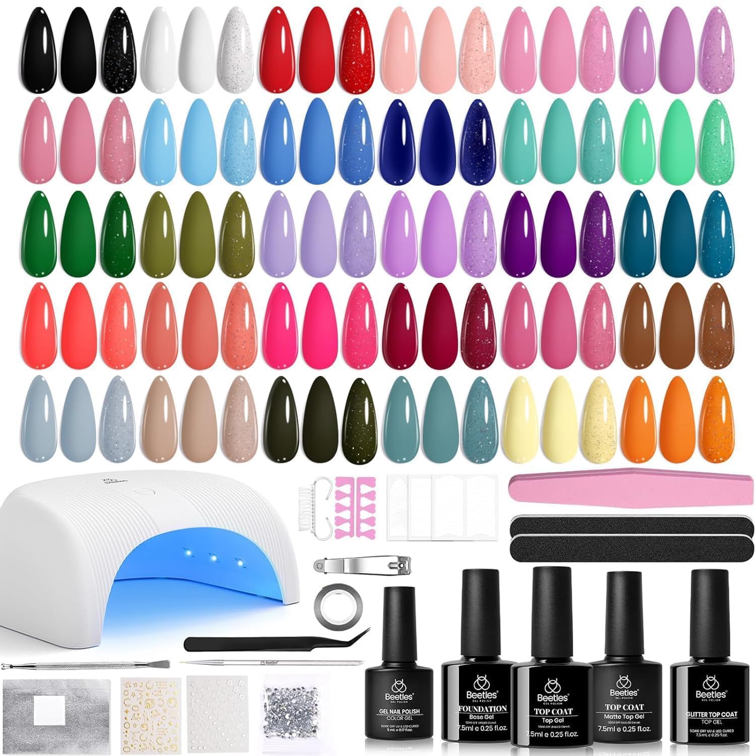 Beetles Gel Nail Polish Kit with U V Light - 54 Pcs 32 Colors Gel Nail Kit Christmas Nails