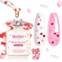 Beetles 15ml Glitter Top Coat - Valentine’s Limited Hema-Free Heart Confetti for Valentine Nails