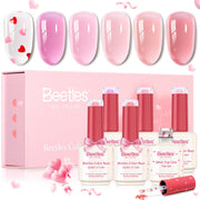 Beetles Rubber Base Gel Nail Polish with Gel Top Coat – Valentine Nails Pink & Red Heart Shape