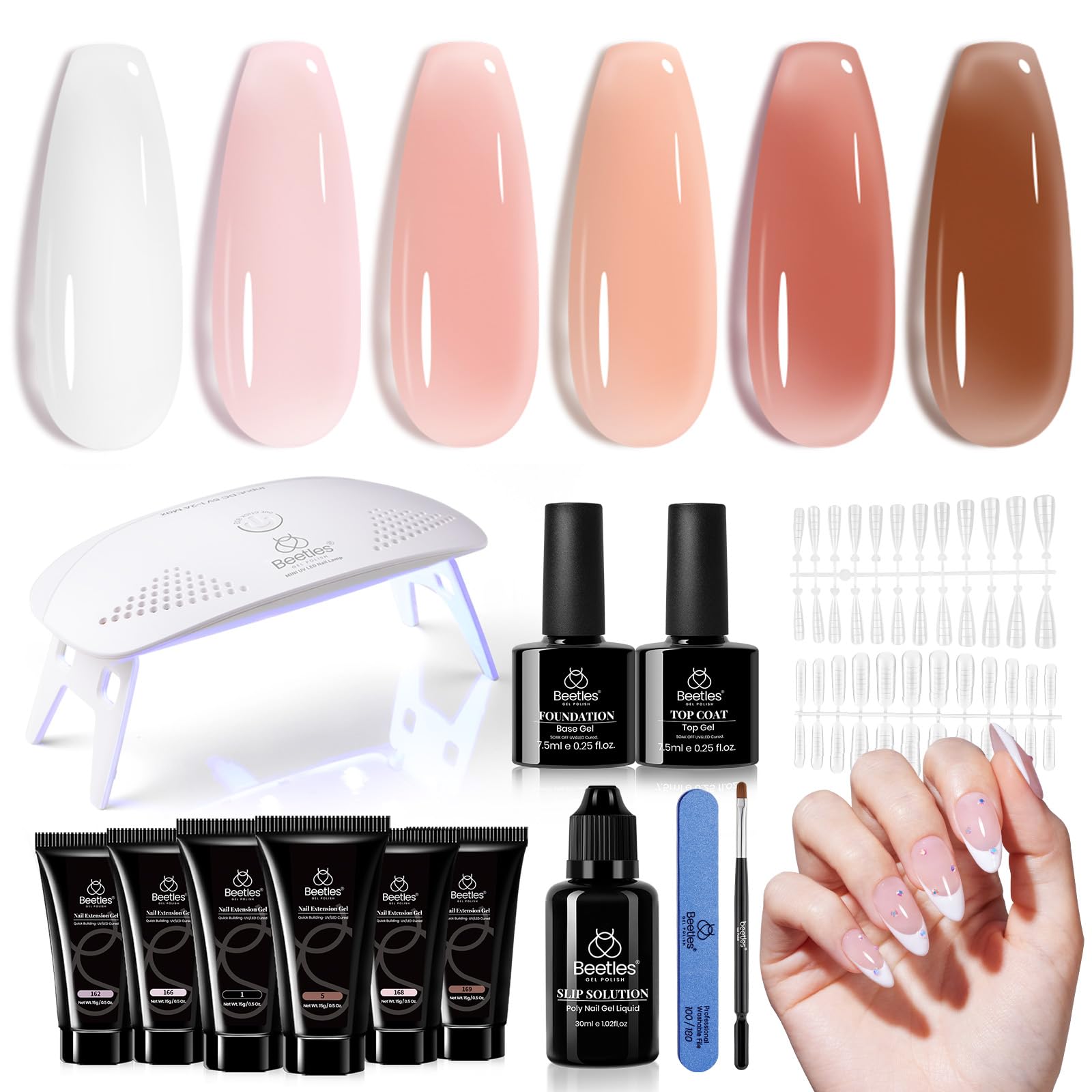 Gentle Treatment - 6 Colors Poly Nail Extension Gel 15g with Uv Light Starter Kit