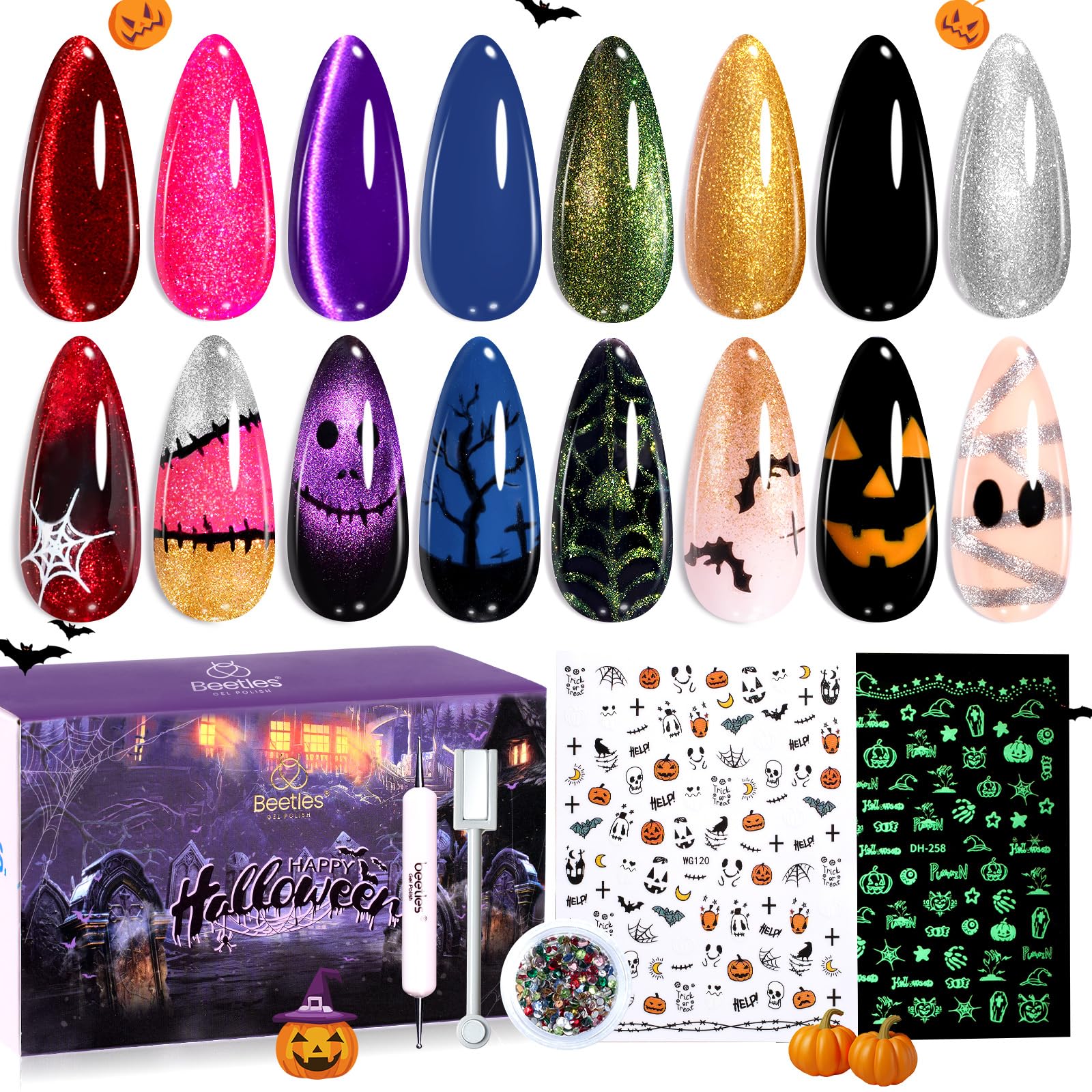Beetles Halloween Wicked Mystic - 8 Colors Cat Eye Glitter Gel Nail Polish Set
