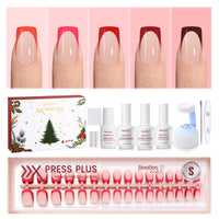 Beetles X Press Plus Red French Tip Nails Crimson French - 5 Colors Christmas Press On Nails Short Square 160Pcs 16 Sizes