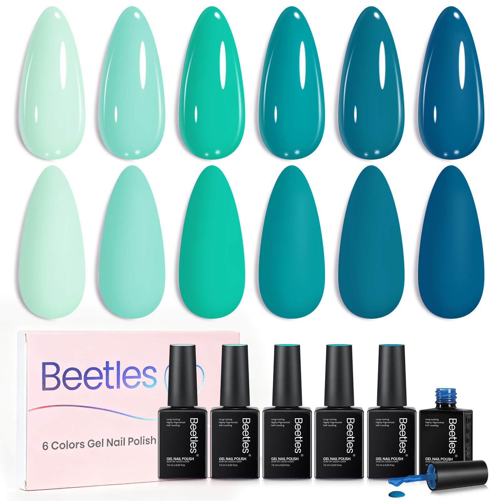 Beetles Ocean Haven 6 Colors Blue Gel Nail Polish Kit Summer Beach Vacation