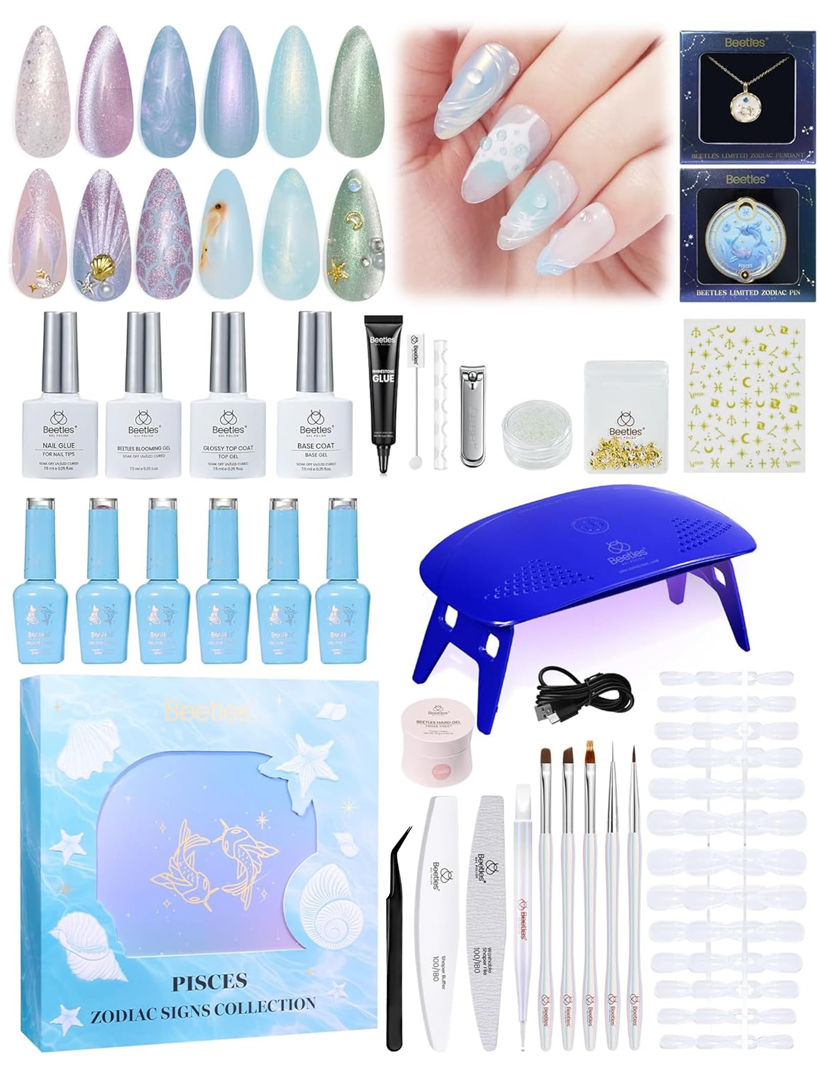 Beetles Lucky Box Pisces Zodiac Sign Gel Nail Polish Kit - Summer Nails 6 Colors (02.19-03.20)