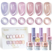 Beetles Gel Nail Polish Silken Moonlight Summer Nails 6 Colors 15ML Gold Purple Pink Nude Cat Eye Glitter Gel Polish Kit