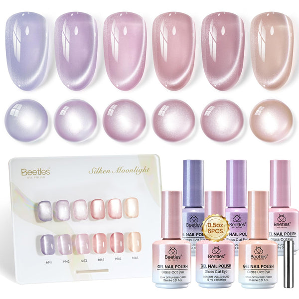 Beetles Gel Nail Polish Silken Moonlight Summer Nails 6 Colors 15ML Gold Purple Pink Nude Cat Eye Glitter Gel Polish Kit