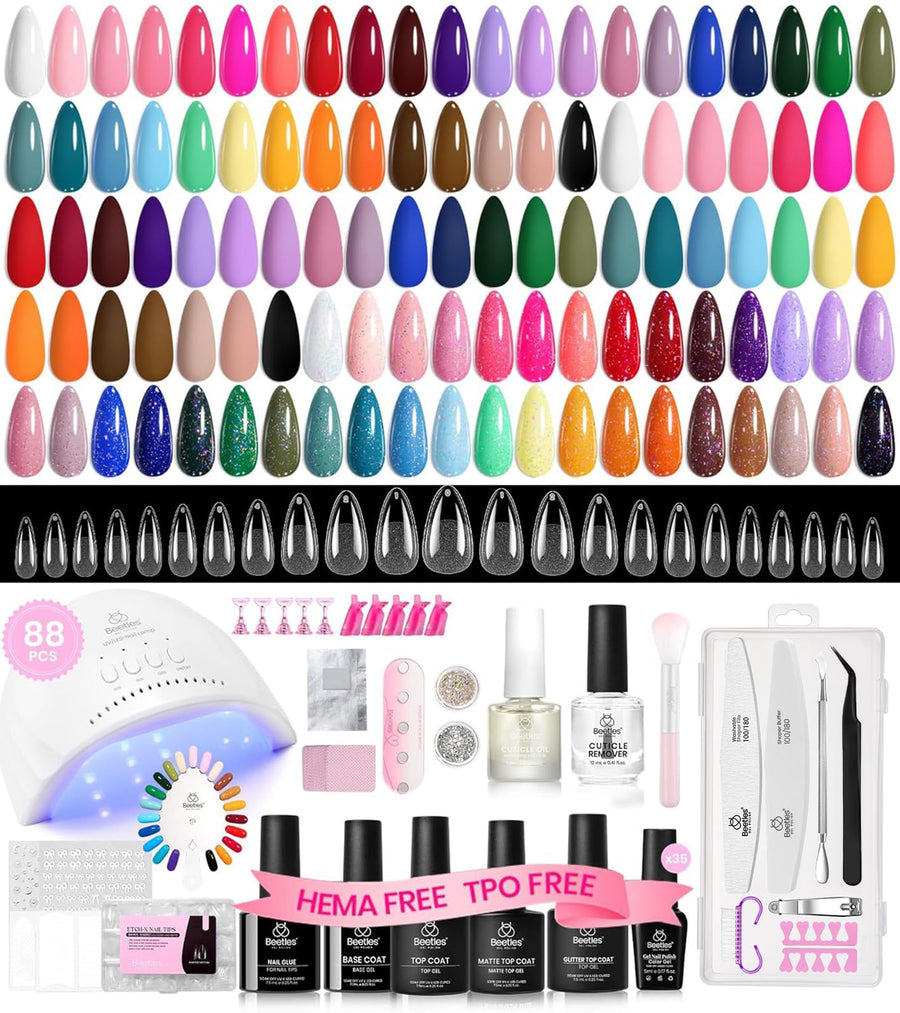Beetles Gel Nail Starter Kit Creative Flow TPO & HEMA Free 35 Colors All Seasons Shades Summer Nails All-in-One Mani Kit